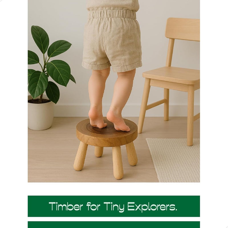 ABBI NIMO 7 Inch Short Solid Wood Step Stool, Natural Growth Ring Wood Stool for Adults, Kids and Toddlers, Simple Minimalist Riser for Plants and Home Décor - Image 2
